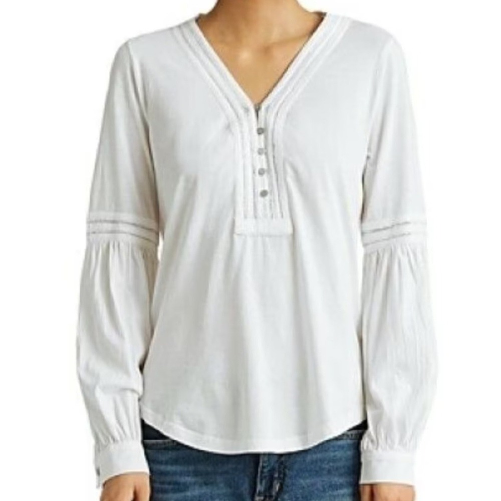 Lauren Ralph Lauren Womens XXL White Boho Peasant Cotton Top Coastal Cowgirl